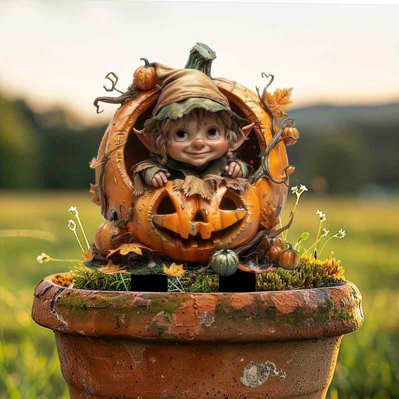 ガーデンオーナメント アクリル製 ハロウィン かぼちゃ エルフ 小人 屋外 飾り 芝生 庭 園芸 デコレーション看板 プレート