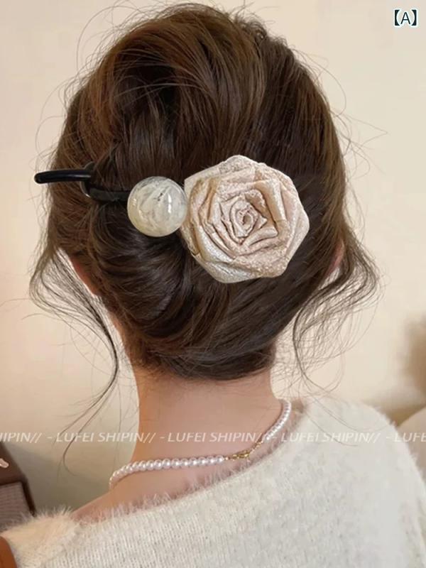 ヘアクリップ レディース 春夏 バラ モチーフ まとめ髪 ヘアクリップめ 髪飾り ヘ...