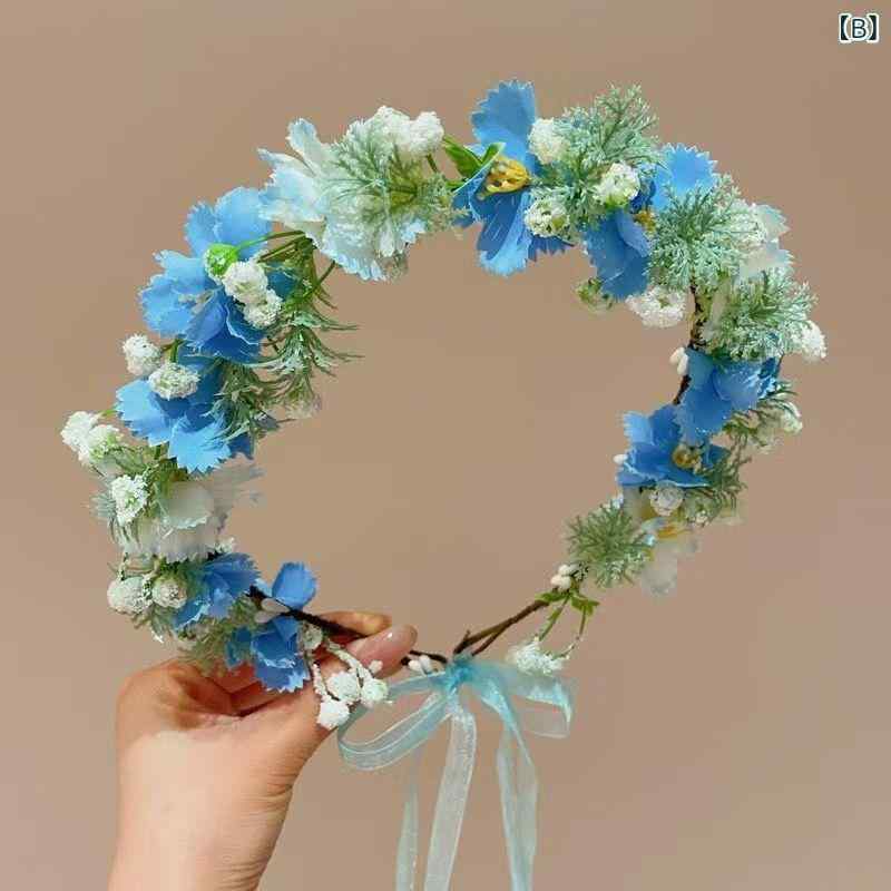 bloomelierの花冠 レディース キッズ ヘアアクセサリー 髪飾り 花 かんむり 子供 カチューシャ ヘッドドレス ウェディング 新婦 フォーマル ピアノ 発表会 結婚式 写真撮影 パーティー ハンドメイド かわいい ピンク ブルー パープル レッド ホワイト オレンジ｜アングル2