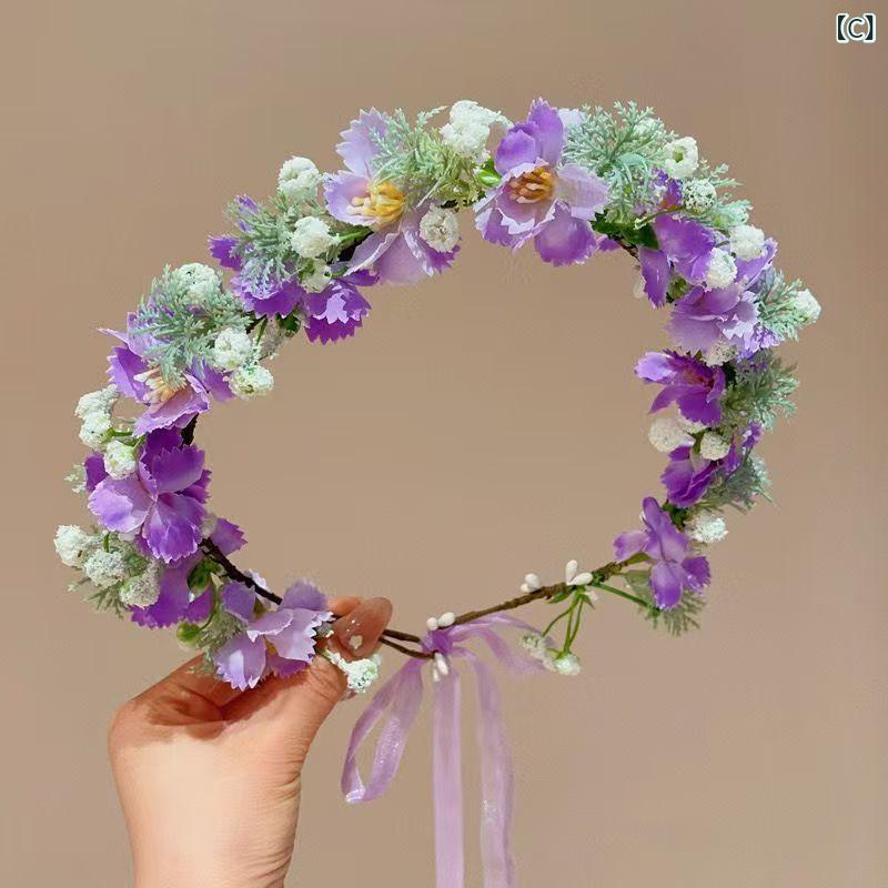 bloomelierの花冠 レディース キッズ ヘアアクセサリー 髪飾り 花 かんむり 子供 カチューシャ ヘッドドレス ウェディング 新婦 フォーマル ピアノ 発表会 結婚式 写真撮影 パーティー ハンドメイド かわいい ピンク ブルー パープル レッド ホワイト オレンジ｜アングル3