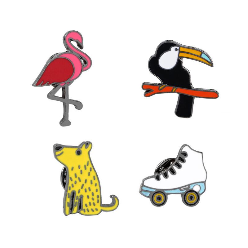 ブローチ セット レディース メンズ アクセサリー 留め具 ピンバッジ かわいい キャラクター 動物 フラミンゴ キツツキ スケートシューズ 犬 モチーフ 個性的 飾り 合金 胸元ワンポイント