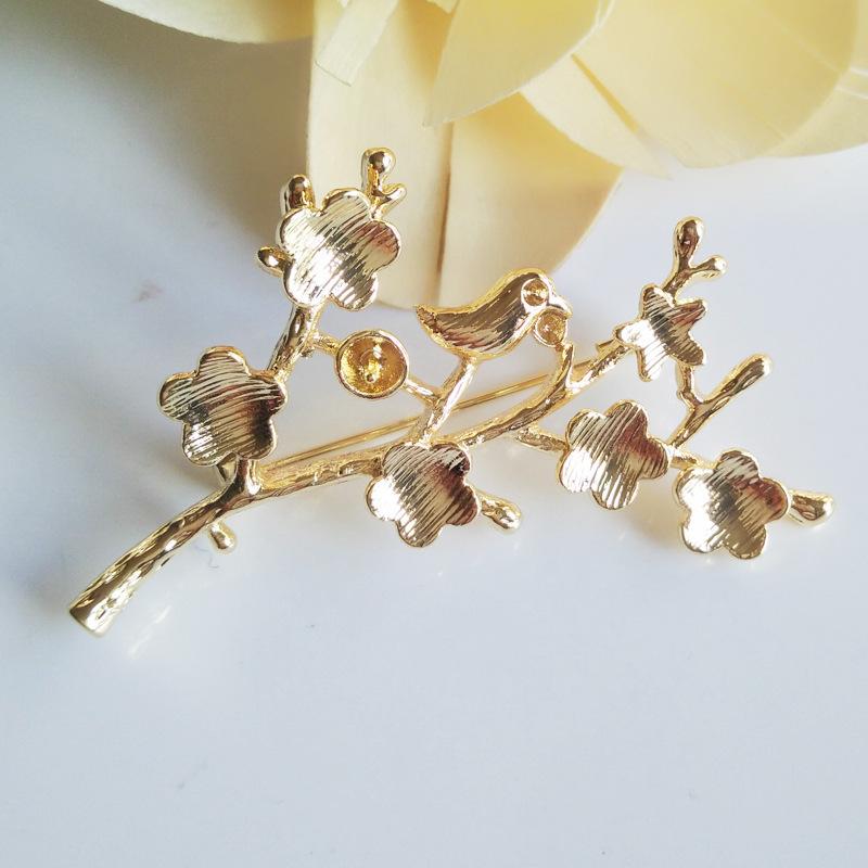 ブローチ DIY 手芸 パーツ 14K 電気メッキ加工 真鍮 チャーム ペンダント トップ バード フラワー ツリー アクセサリー 貼り付け用 ハンドメイド