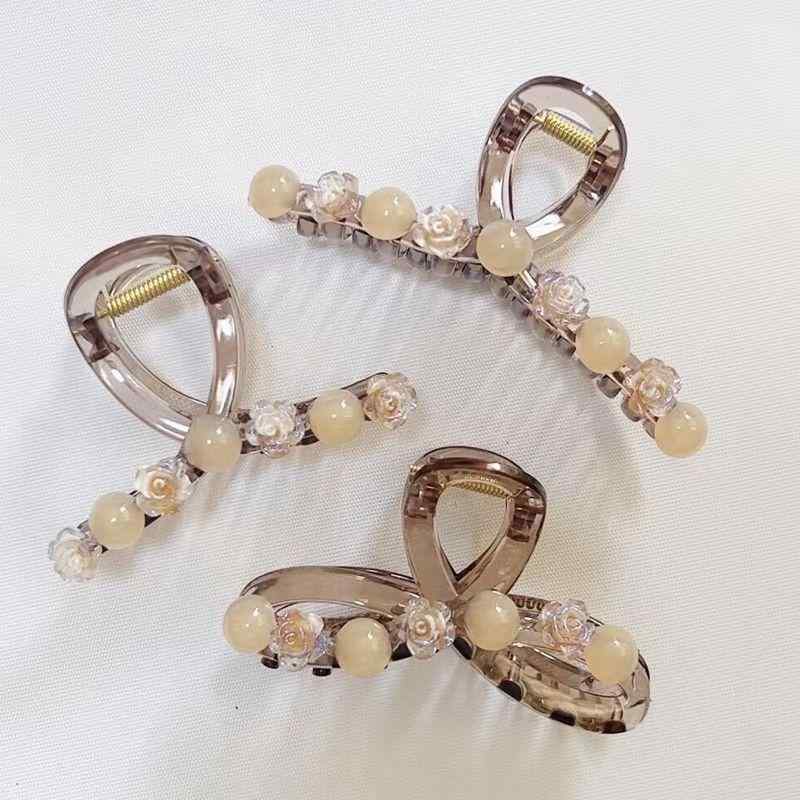 ヘアクリップ レディース ヘアアクセサリー カメリア パール 大きめ バンスクリッ...