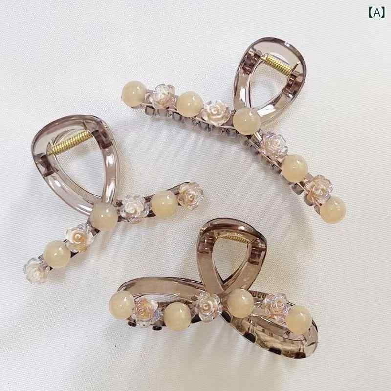 ヘアクリップ レディース ヘアアクセサリー カメリア パール 大きめ バンスクリッ...
