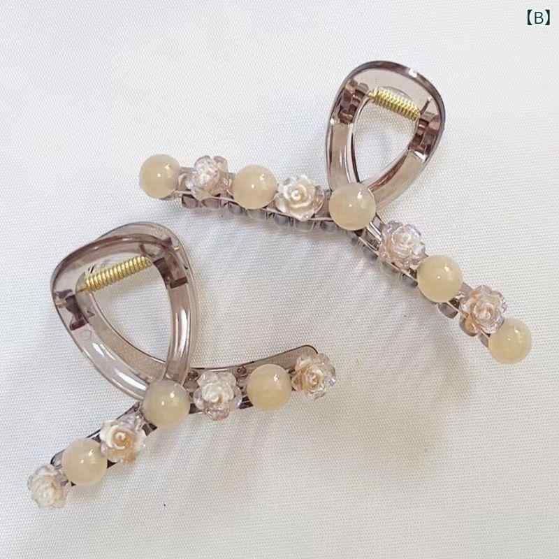 ヘアクリップ レディース ヘアアクセサリー カメリア パール 大きめ バンスクリッ...