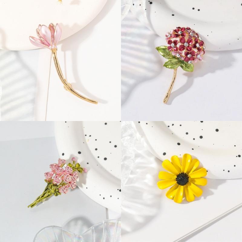 ブローチ レディース レトロ チャイナドレス飾り 睡蓮の花 花卉 滴油加工 ピンク