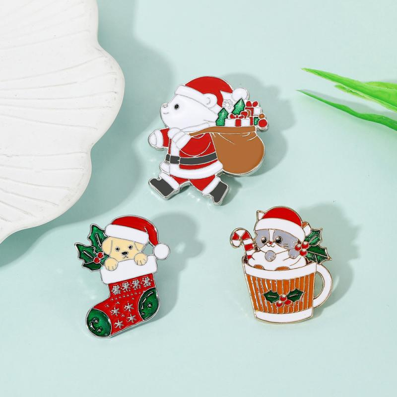 Rakuten - ブローチ クリスマス レディース メンズ アクセサリー 飾り クリスマスソックス 犬 カップ 猫 バッジ かわいい 合金 電気メッキ加工 通勤 おしゃれ 小物 ギフト