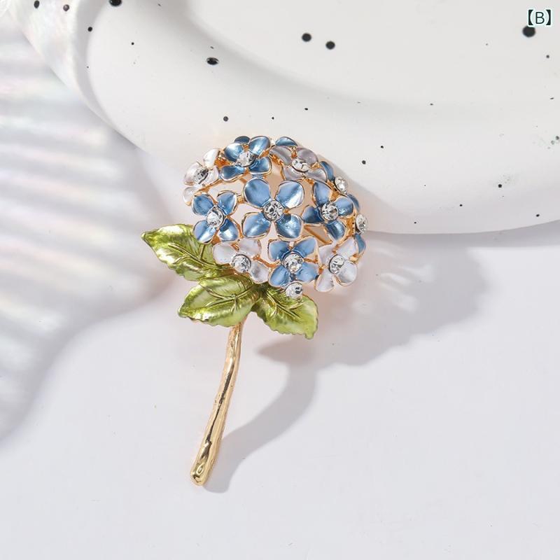ブローチ レディース キラキラ ラインストーン 滴油 エナメル 紫陽花 花 モチーフ 植物 ファッション 小物 服飾雑貨 おしゃれ 上品 ギフト プレゼントの商品画像 3