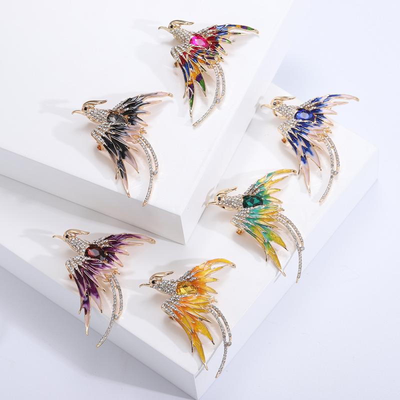 ブローチ レディース 国風 レトロ 鳳凰 ラインストーン カラフル チャイナドレス コート アクセサリー ピンバッジ 華やか 胸元飾り エレガント
