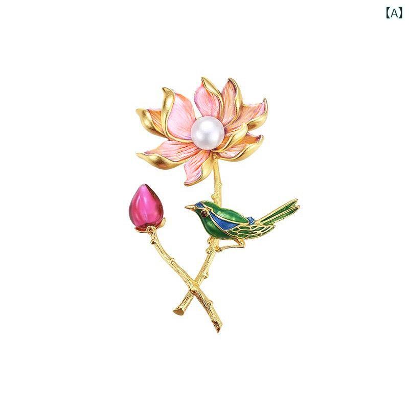 ブローチ レディース レトロ 蓮の花 パール モチーフ 帯留め チャイナドレス コサ...