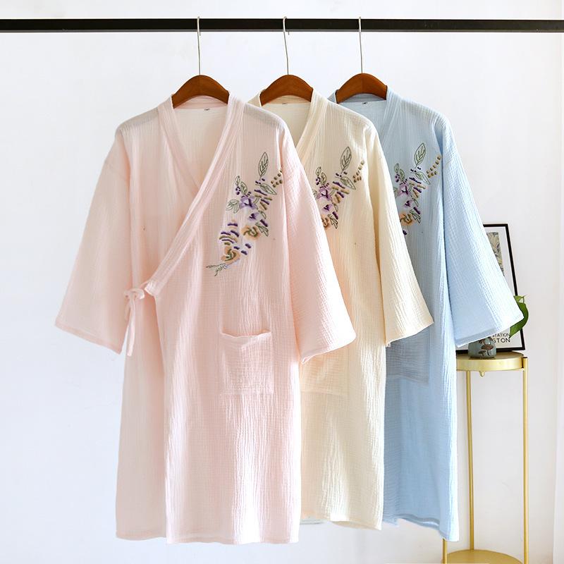 ナイトウェア レディース ルームウェア 浴衣 漢服風 刺繍 クレープコットン 7分袖 パジャマ 部屋着 吸汗速乾 快適 通…