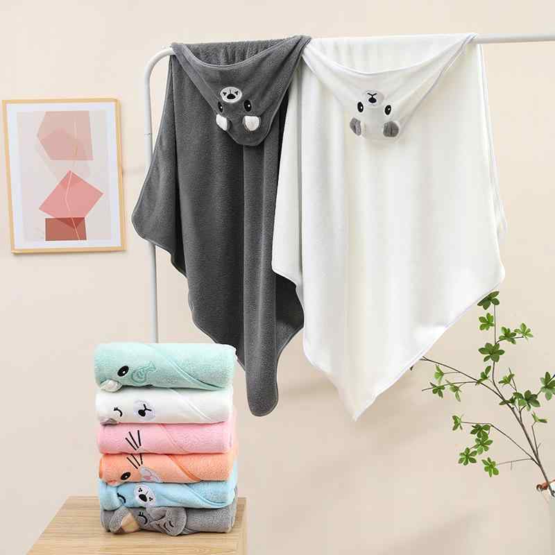Cotton Blankets - バスタオル ベビー キッズ フード付き ポンチョ タオルケット おくるみ 厚手 マイクロファイバー 吸水 速乾 赤ちゃん 子供用 湯上りタオル