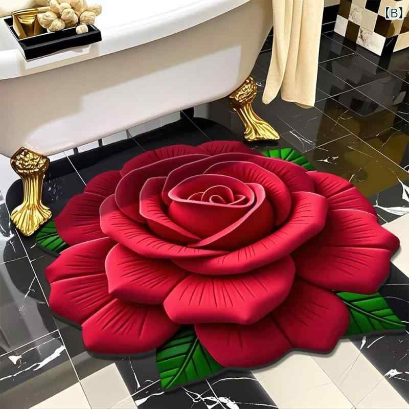 バスマット 吸水 速乾 珪藻土マット 浴室 お風呂マット 玄関マット 3D 立体 北欧調 花柄 フラワー 洗える 滑り止め おしゃれ [3]
