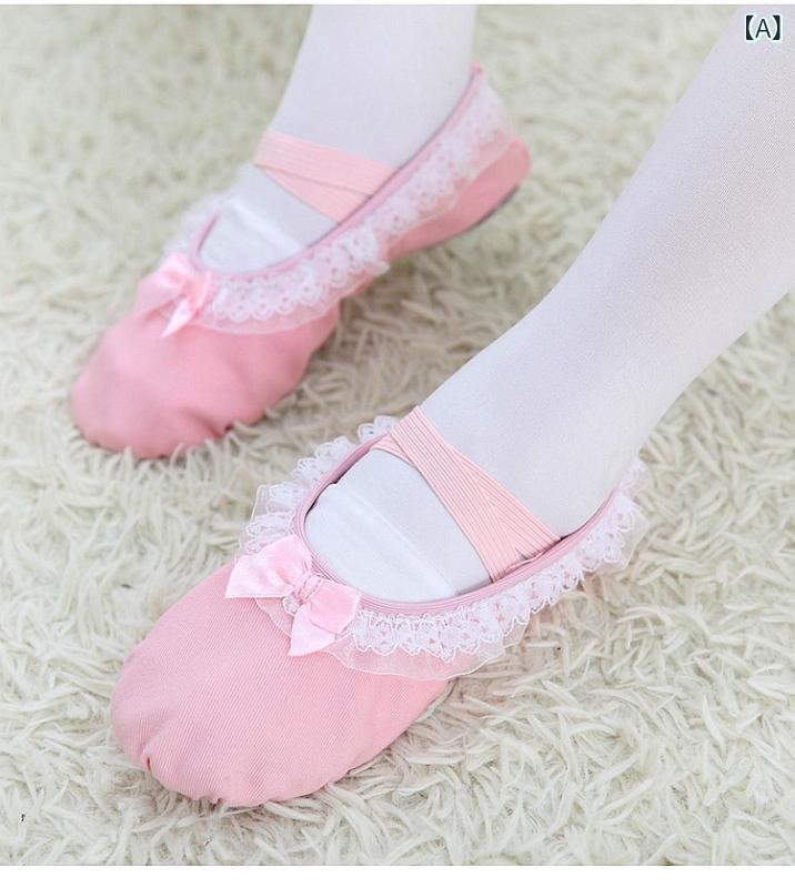 バレエシューズ キッズ レース プリンセス 猫爪 軽量 通気性 練習用 スプリットソ...