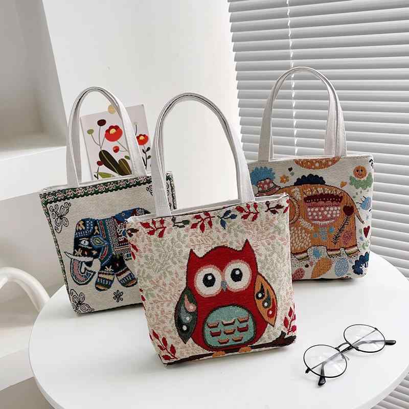 Rakuten - トートバッグ レディース エスニック風 刺繍 アニマル柄 大容量 キャンバス 撥水 ナイロン 肩掛け 手提げバッグ マザーズバッグ カジュアル デイリー 通勤 通学 おしゃれ かわいい