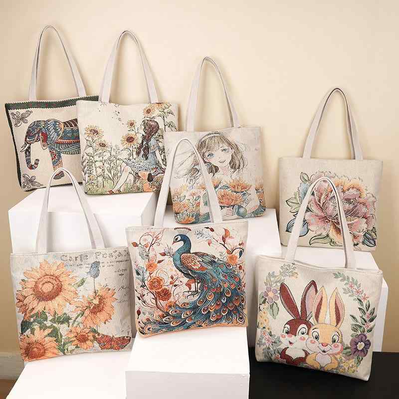 乐天商城 - トートバッグ レディース エスニック風 キャンバス 撥水 大容量 刺繍 金糸 1泊 旅行 2way 肩掛け 手提げバッグ ファスナー付き A4対応 通勤 通学 軽量 カジュアル