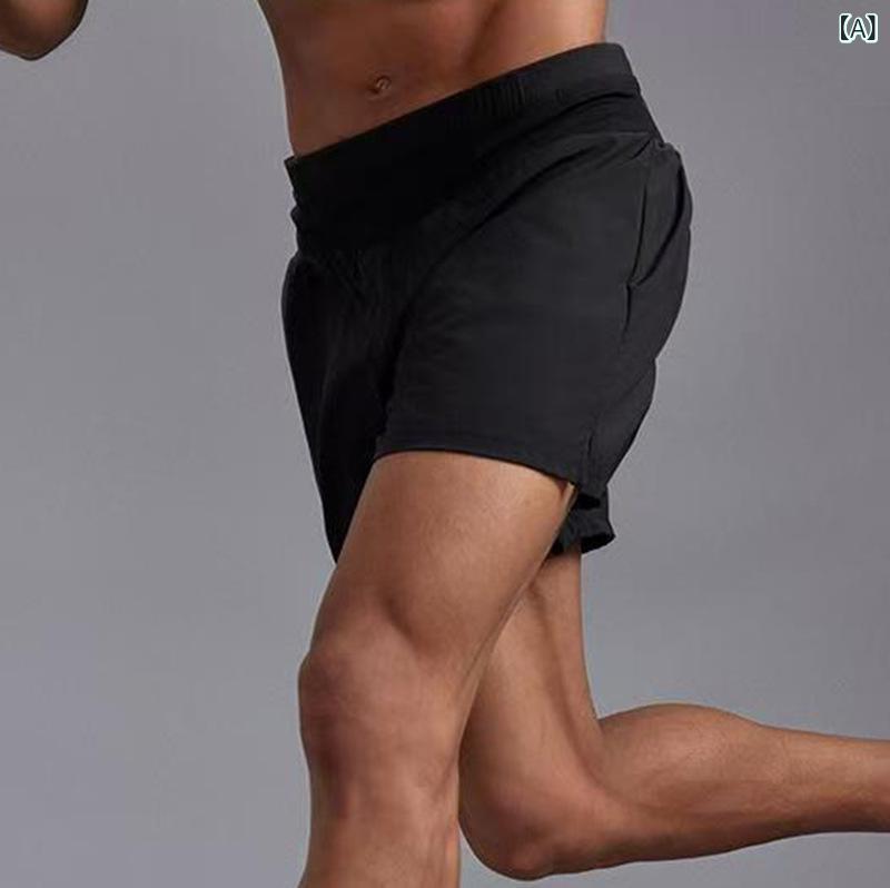 ショートパンツ メンズ スポーツウェア ダブルレイヤー インナー付き インナーポケット 速乾 吸汗 撥水 ランニングウェア トレーニング ジム フィットネス ハーフパンツ 短パン