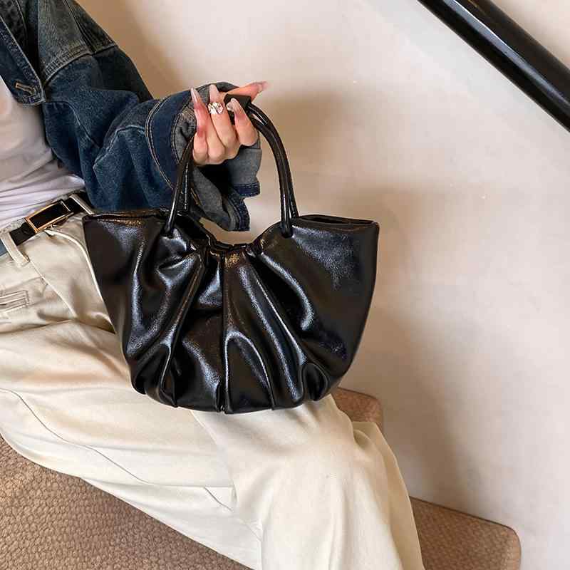ショルダーバッグ レディース PUレザー 斜めがけ 軽量 大容量 2way 手提げ トートバッグ 肩掛け 合皮 ギャザー くしゅくしゅ 無地 レトロ おしゃれ カジュアル 通勤 通学 お出かけ かばん(4.0)
