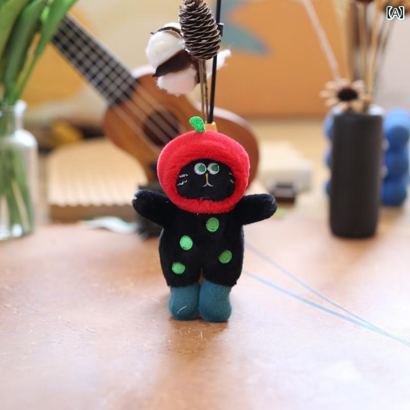 bloomelierのキーホルダー レディース かわいい 猫 ぬいぐるみ マスコット ドット柄 ミニサイズ バッグチャーム キャラクター 通学 プレゼント｜アングル2