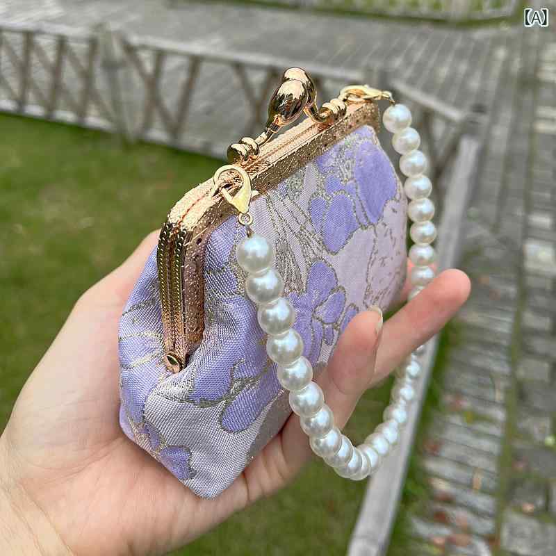 がま口財布 レディース ミニ財布 コインケース 小銭入れ 刺繍 花柄 ビーズ チャイ...