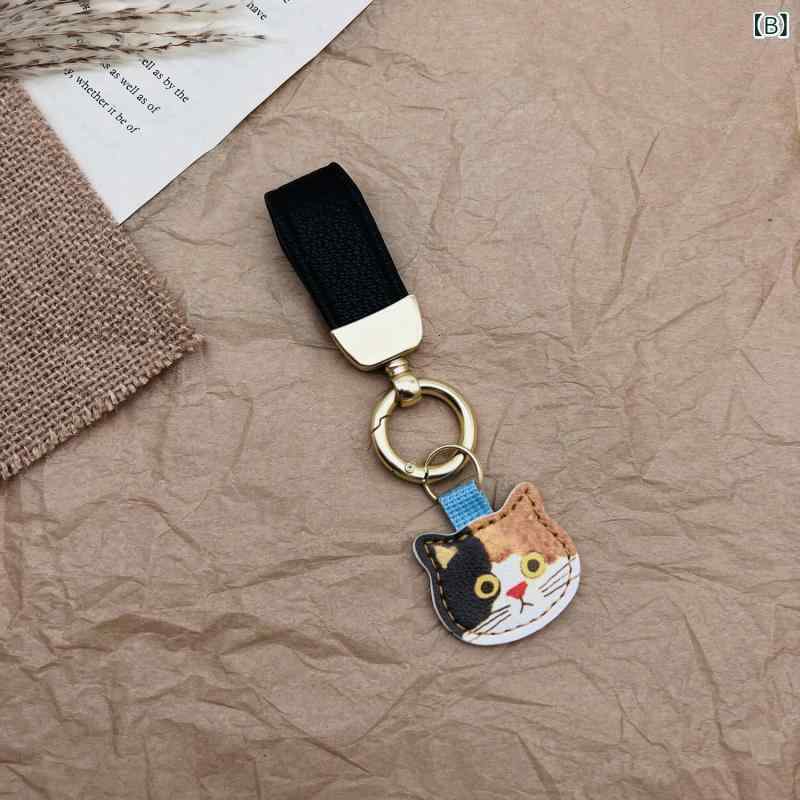 bloomelierのキーホルダー 猫 かわいい フェイクレザー バッグチャーム 三毛猫 トラ猫 ハチワレ おしゃれ アクセサリー 鍵 プレゼント｜アングル3