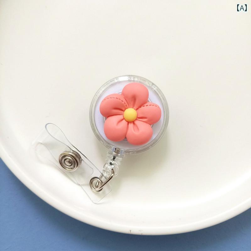リールクリップ 看護師 伸縮キーホルダー かわいい 花柄 透明 ホルダー クリップ 吊り下げ 落下防止 紛失防止 オフィス 医療 事務 用