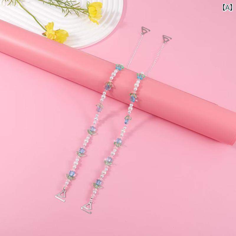 bloomelierのブラストラップ レディース インナーアクセサリー フェイクパール チューリップ バックシャン 調整可能 肩紐 替えストラップ ドレス 浴衣 高級感｜アングル2