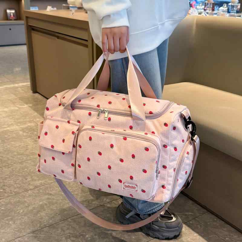 ・容量: 20-35L・素材: コーデュロイ・裏地: ポリエステル・柄: フルーツプリント・スタイル: ビジネス通勤・カラー展開: オフホワイト、ブラック、グリーン、ピンク・対象: 男女共用・用途: レジャー旅行・機能: 耐摩耗