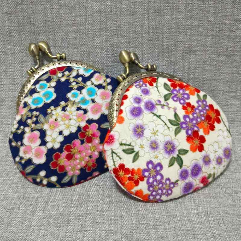 小銭入れ レディース ミニ財布 がま口 コインケース 布製 桜柄 和風 ゴールドプリント 小物入れ ポーチ コンパクト