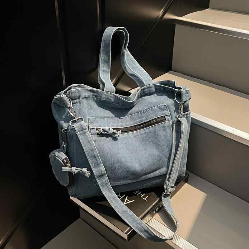 乐天商城 - バッグ レディース トートバッグ デニム ショルダー 斜めがけ 手提げ 通学 通勤 縦型 軽量 おしゃれ かわいい カジュアル 大容量 黒 青