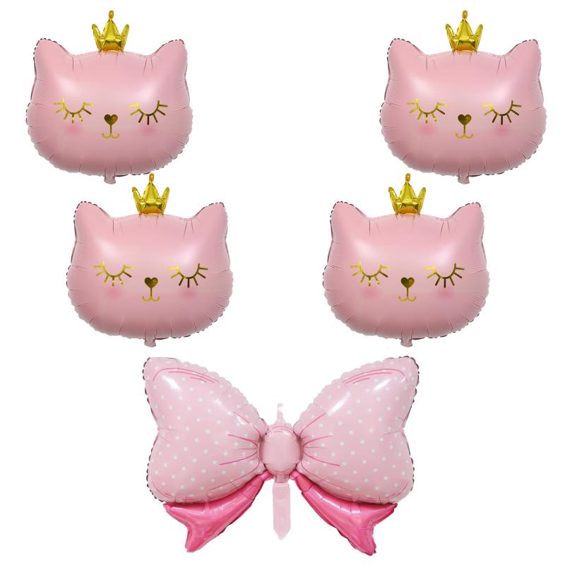 バルーン 風船 女の子 キャット 猫型 特大 リボン アルミバルーン 誕生日 飾り付け デコレーション パーティー 用品 セット かわいい