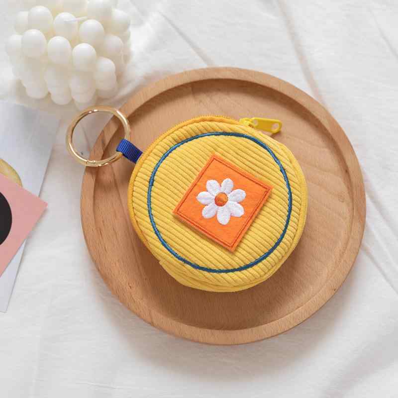 小銭入れ レディース ミニ 財布 コーデュロイ 刺繍 コインケース かわいい ポーチ 黄色
