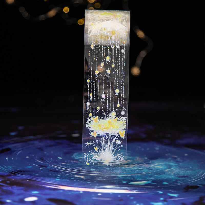 マスキングテープ PETテープ 雨 傘 しずく 手帳 デコレーション コラージュ 素材 透明テープ かわいい 文房具 6巻セット