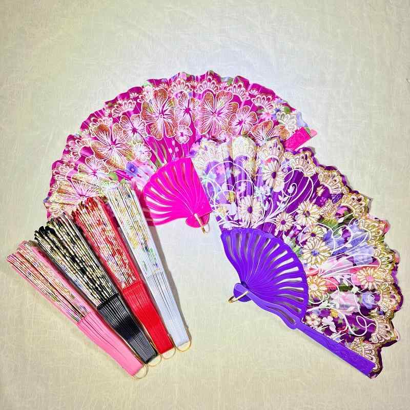 扇子 レディース 中国風 折りたたみ レース 花柄 ラメ プラスチック 踊り用 チャイナドレス おしゃれ 華やか