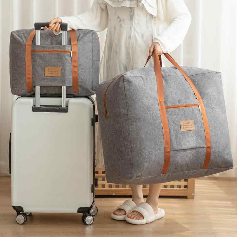 乐天商城 - 収納袋 旅行用 大容量 厚手 布団 衣類 撥水 防塵 整理 整頓 持ち運び キャリーオンバッグ グレー