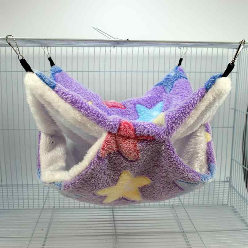 ハンモック 小動物用 パープル 星柄 吊り下げ式 寝床 防寒 保暖 ゲージ用 ハウス テント モモンガ リス デグー チンチラ ハムスター 室内