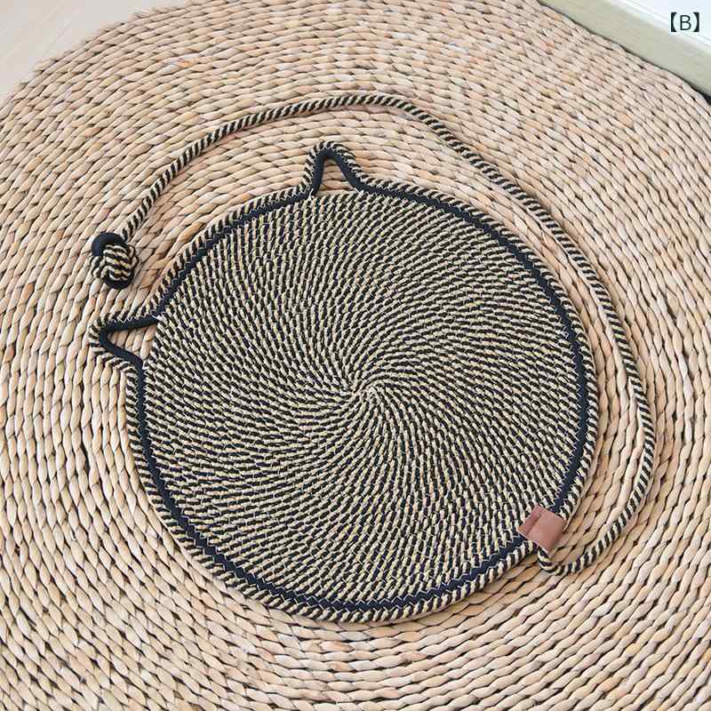 猫用マット ペットベッド 洗える 編み込み コットン ロープ おもちゃ付き 爪とぎ ...