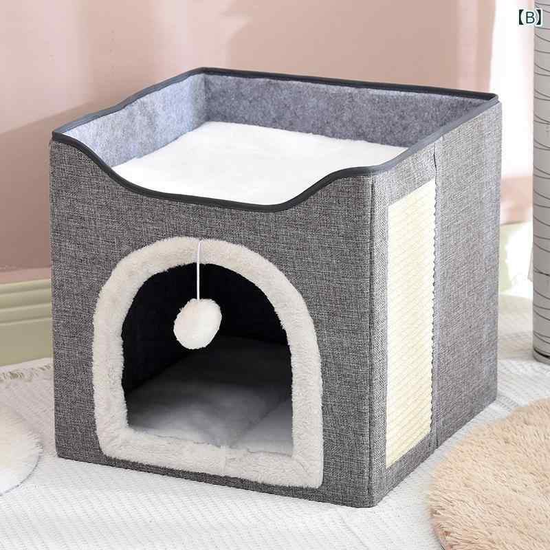 猫ちぐら 猫ベッド キャットハウス 折りたたみ 2段 二階建て 四季通用 撥水 おしゃ...
