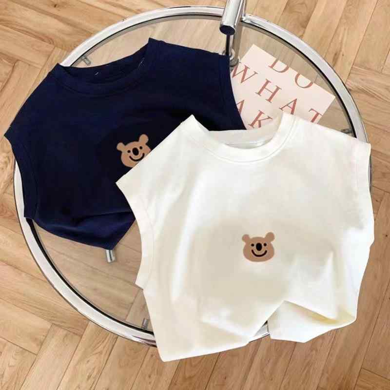 Tシャツ キッズ コットン ノースリーブ タンクトップ ノースリーブ トップス 子供服 男の子 女の子 ベビー ジュニア 夏服 薄手 カジュアル かわいい キャラクター プリント 涼しい 丸首 ホワイト ブラック ネイビー 通園 通学