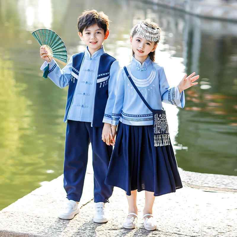 ・柄: 花柄・生地加工: 柔軟加工・要素: セットアップ・主な素材: 綿、麻・厚さ: 普通・カラー展開: メンズ、レディースブルー、レディースネイビー、レディースブルー（エプロン風スカート付き）、レディースネイビー（エプロン風スカート付き）、レディースブルー（エプロン風スカート・ヘアアクセサリー付き）、レディースネイビー（エプロン風スカート・ヘアアクセサリー付き）・サイズ展開: 100cm、110cm、120cm、130cm、140cm、150cm、160cm、170cm、180cm、190cm、200cm・スタイル: エスニック・カテゴリ: 子供用旗袍・唐装・民族衣装