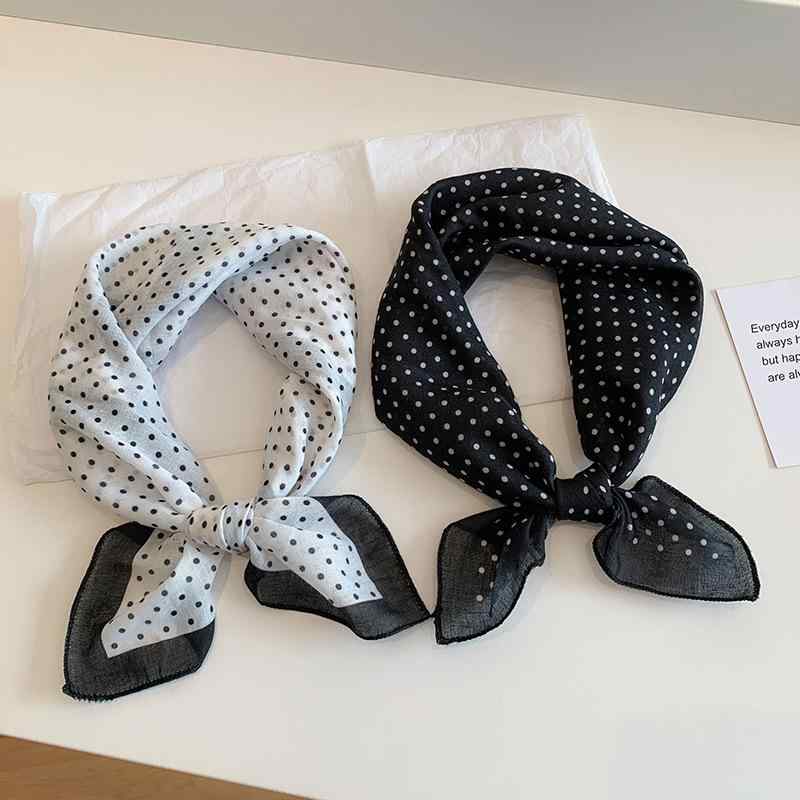 スカーフ レディース 春夏秋冬 55cm 正方形 コットンリネン調 ドット柄 首元カバー バッグチャーム おしゃれ 小物