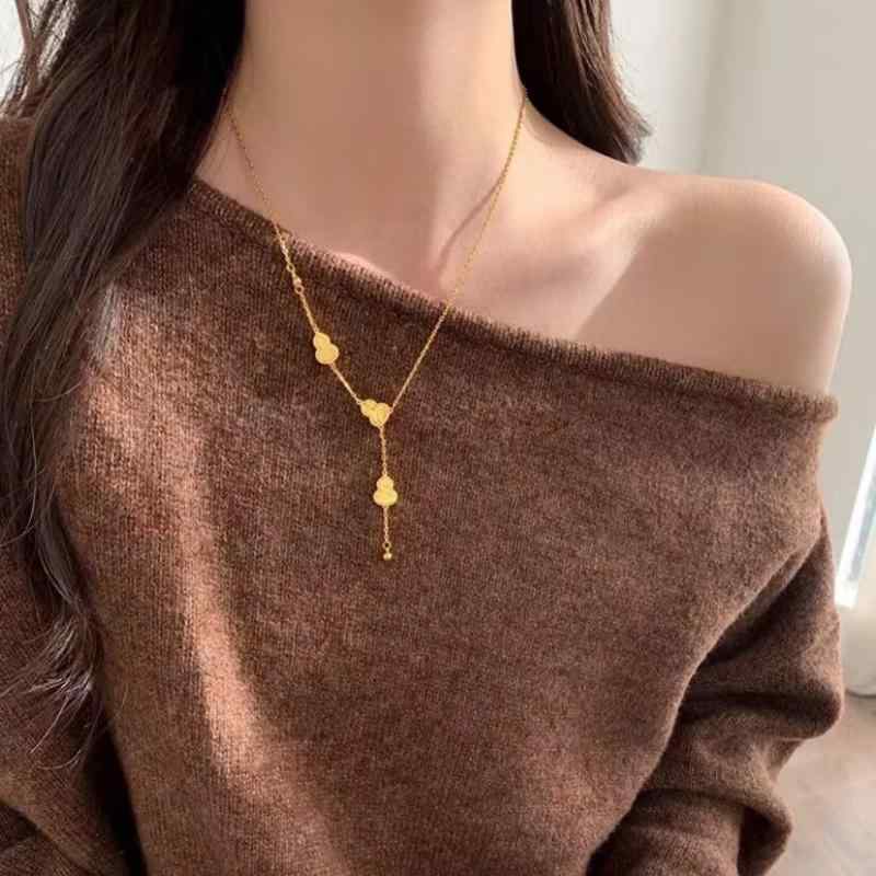・カテゴリ: ネックレス・素材: 金属・デザイン: 幾何学的・チェーンの種類: デコルテチェーン・ペンダント素材: 銅・周長: 41cm-50cm・モチーフ: 瓢箪、植物・花・スタイル: レトロ、ヴィンテージ・重量: 約6.2g・対象: レディース