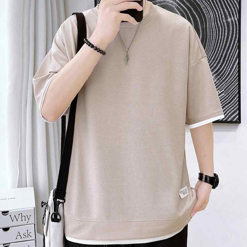 乐天商城 - Tシャツ メンズ 半袖 カットソー 丸首 吸汗速乾 ゆったり ルーズフィット 接触冷感 薄手 カジュアル インナー ボーダー 柄 シャツ
