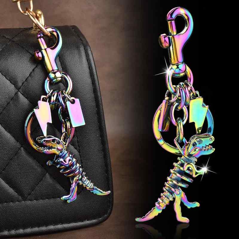 キーホルダー ユニセックス 恐竜 骨格 モチーフ 電気メッキ加工 カラフル レトロ ...