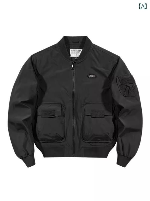 bloomelierのジャケット メンズ 春秋 ブルゾン アウター フライトジャケット MA1 ジャンパー 野球服 カジュアル 無地 防風 耐摩耗性 軽量 ジッパー 大きいサイズ｜アングル2