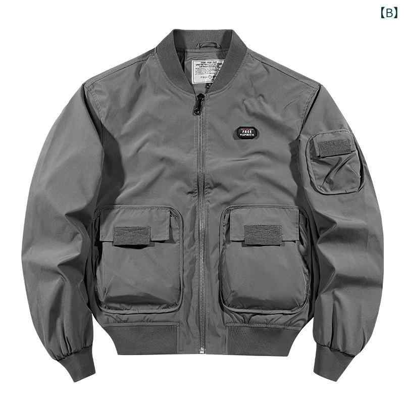 bloomelierのジャケット メンズ 春秋 ブルゾン アウター フライトジャケット MA1 ジャンパー 野球服 カジュアル 無地 防風 耐摩耗性 軽量 ジッパー 大きいサイズ｜アングル3