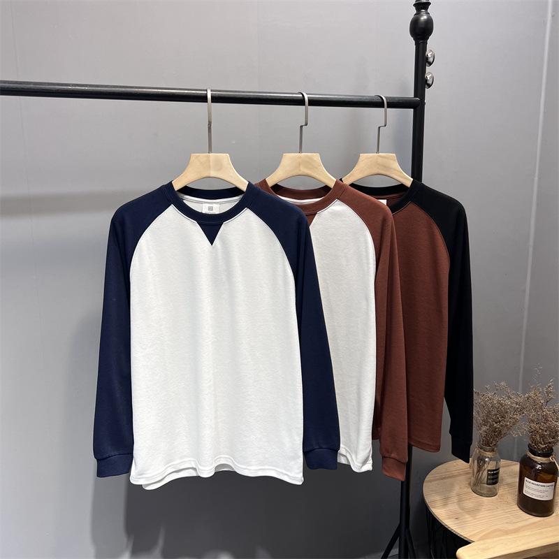Tシャツ メンズ 春秋 長袖 トレーナー 丸首 トップス 切り替え コントラストカラー カジュアル プルオーバー ゆったり