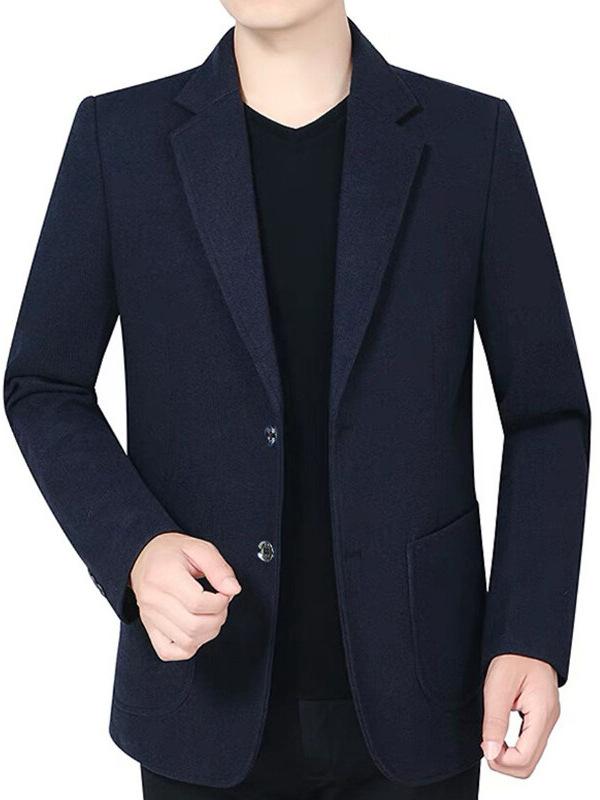 ・カテゴリ: 休闲西服・スタイル: 商务绅士・版型: 修身型・襟型: 平驳领・門襟: 两粒单排扣・柄: 無地・素材: （ポリエステル）・裏地素材: （ポリエステル）・着用シーン: 日常・スリット: 无开衩・対象: 男、中年、成人・加工: 免烫处理・デザイン詳細: 纽扣装饰・着丈: 常规・袖丈: 長袖・ポケット: 立体贴袋・カラー展開: 灰色、酒红色、藍色、藏青色、浅咖色、深咖色・サイズ展開: 170、175、180、185、190・裾デザイン: 圆下摆