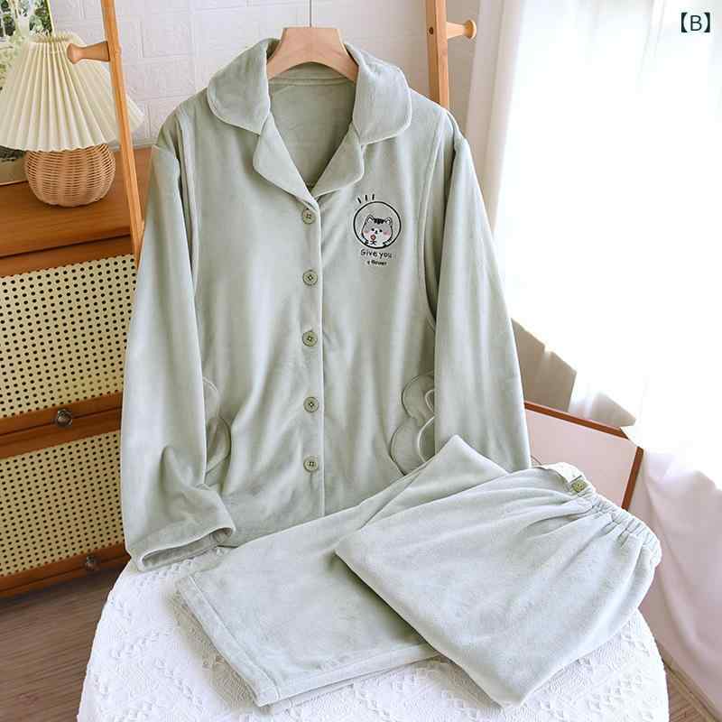 bloomelierのパジャマ レディース 授乳服 マタニティ 前開き 長袖 衿付き ルームウェア 部屋着 もこもこ 冬 秋冬 保暖 産前 産後 セットアップ 暖かい ふわふわ｜アングル2