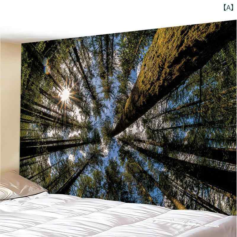 bloomelierのタペストリー 森林 風景 洗濯可能 おしゃれ 北欧 壁掛け インテリア 部屋 模様替え 背景布 仕切り 撮影用｜アングル2